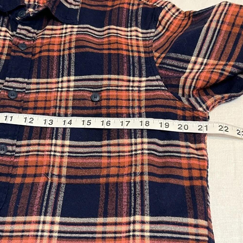 J. Crew Mercantile Men's Flannel Shirt M Plaid Navy Orange Long Sleeve Button-Up